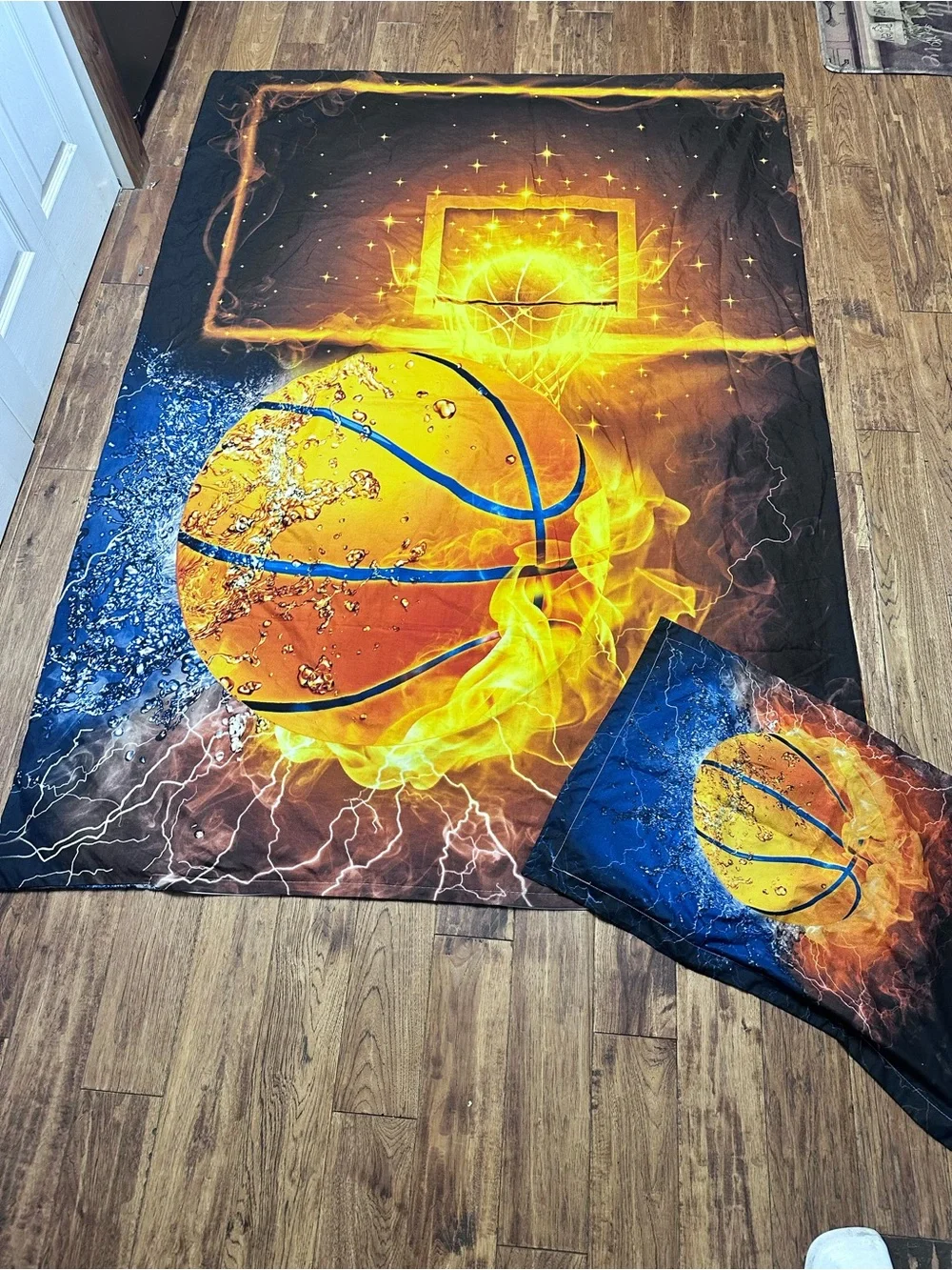 Flaming Basketball Comforter Set - Bold Yellow & Blue
